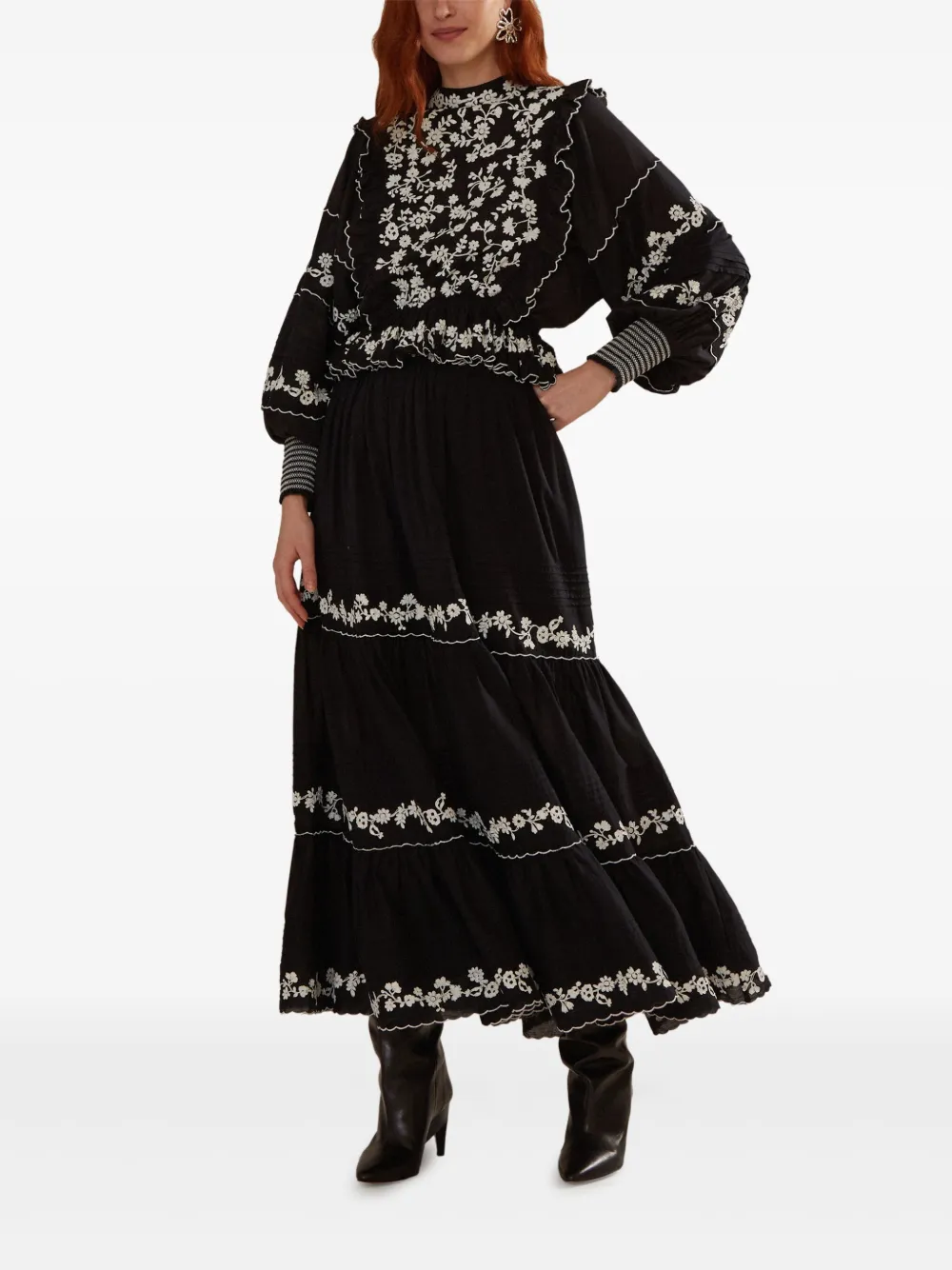 

Вышитая многоярусная юбка миди FARM Rio, черный