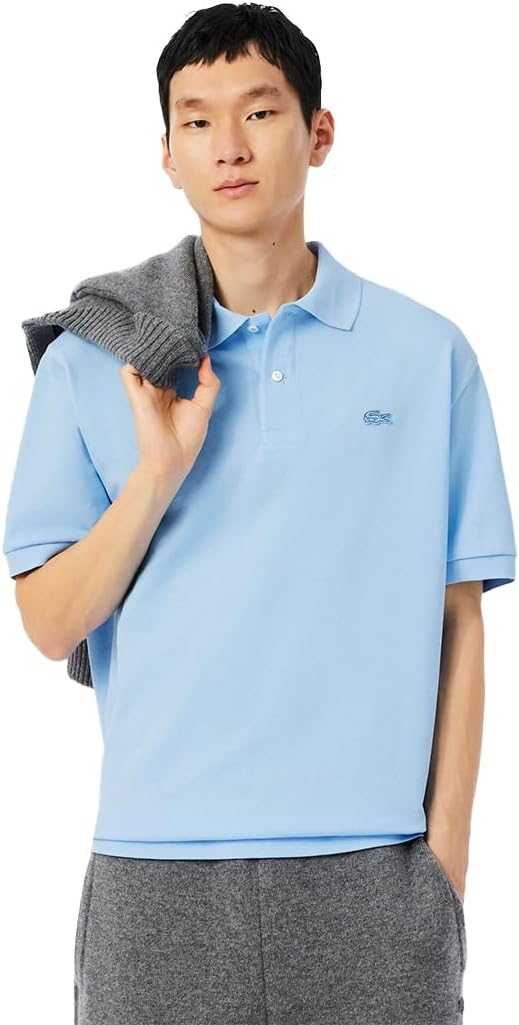 

Мужская повседневная официальная поло-рубашка Lacoste из плотной ткани свободного кроя, светло-синий