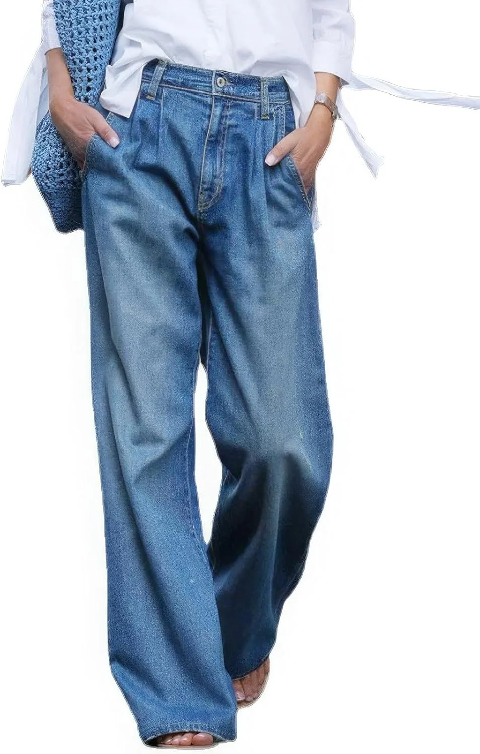 

ebossy Женские повседневные джинсы прямого кроя с высокой посадкой