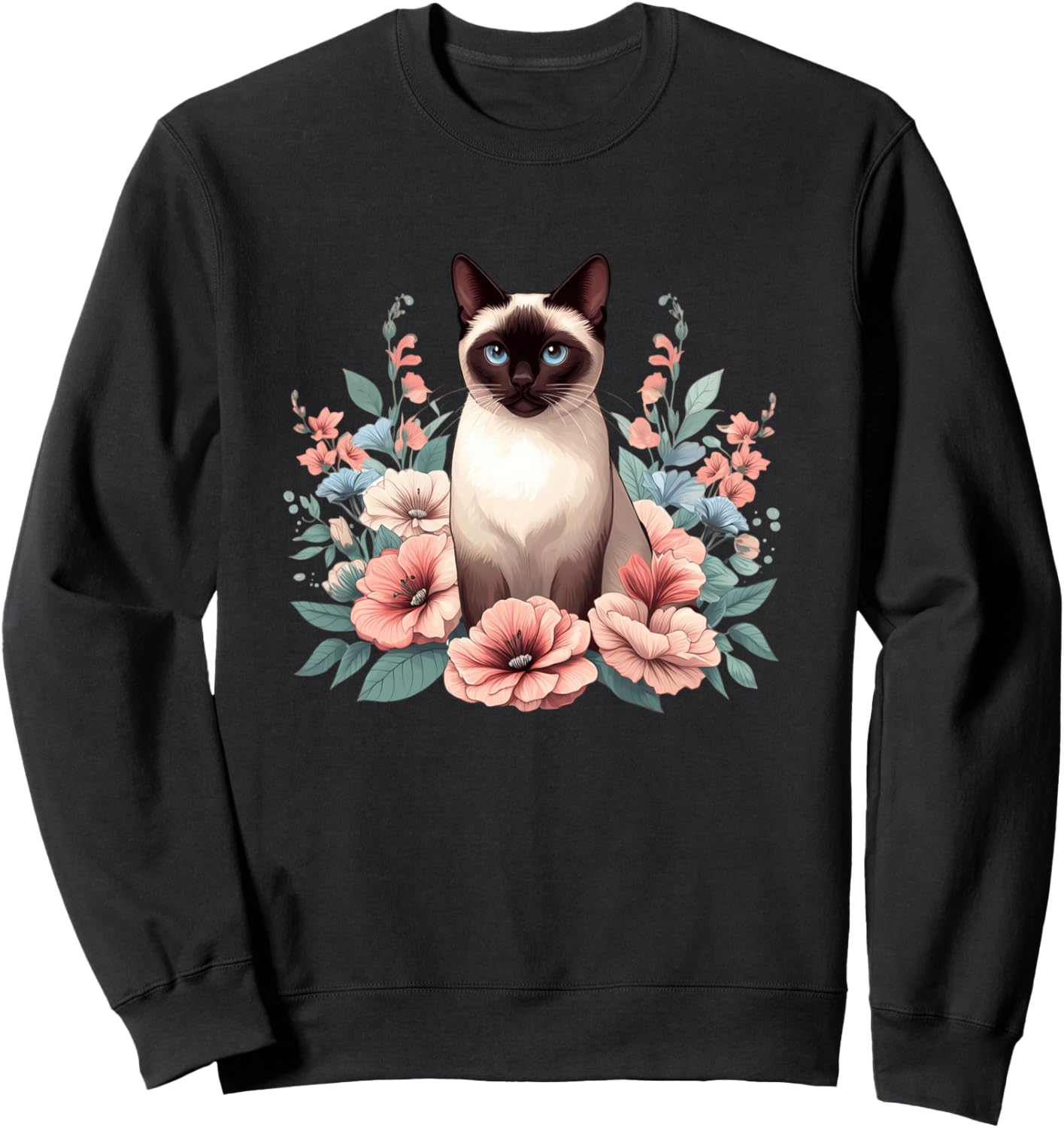 

Толстовка с цветочным принтом и изображением сиамской кошки, черная Siamese Cat With Flowers, Черный, Толстовка с цветочным принтом и изображением сиамской кошки, черная Siamese Cat With Flowers