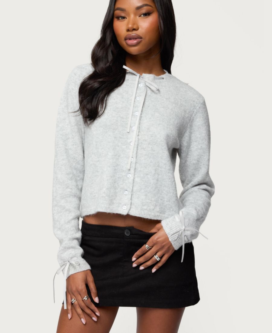 

Женский вязаный кардиган Vickie Ribbon Edikted, Gray-melange