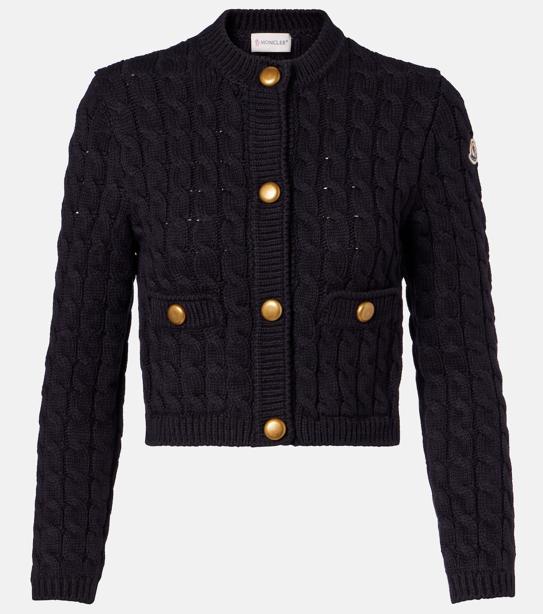 

Кардиган из хлопковой смеси с узором «косичка» Moncler, темно-синий