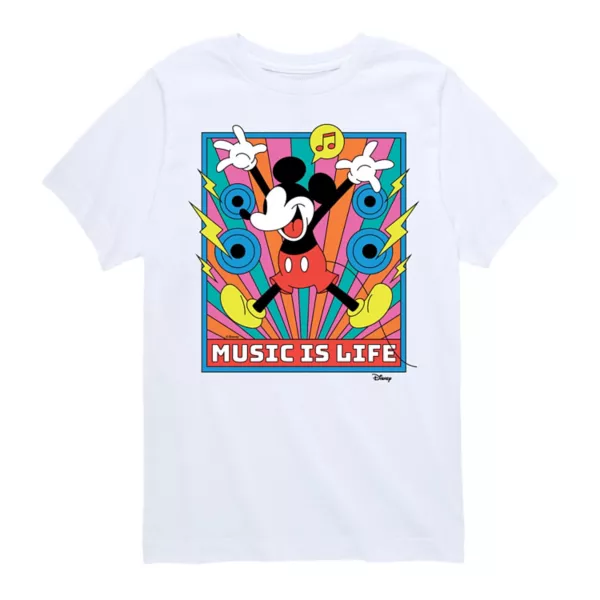 

Футболка для мальчиков 8-20 лет Mickey Mouse & Friends с принтом "Музыка — это жизнь" Disney, белый