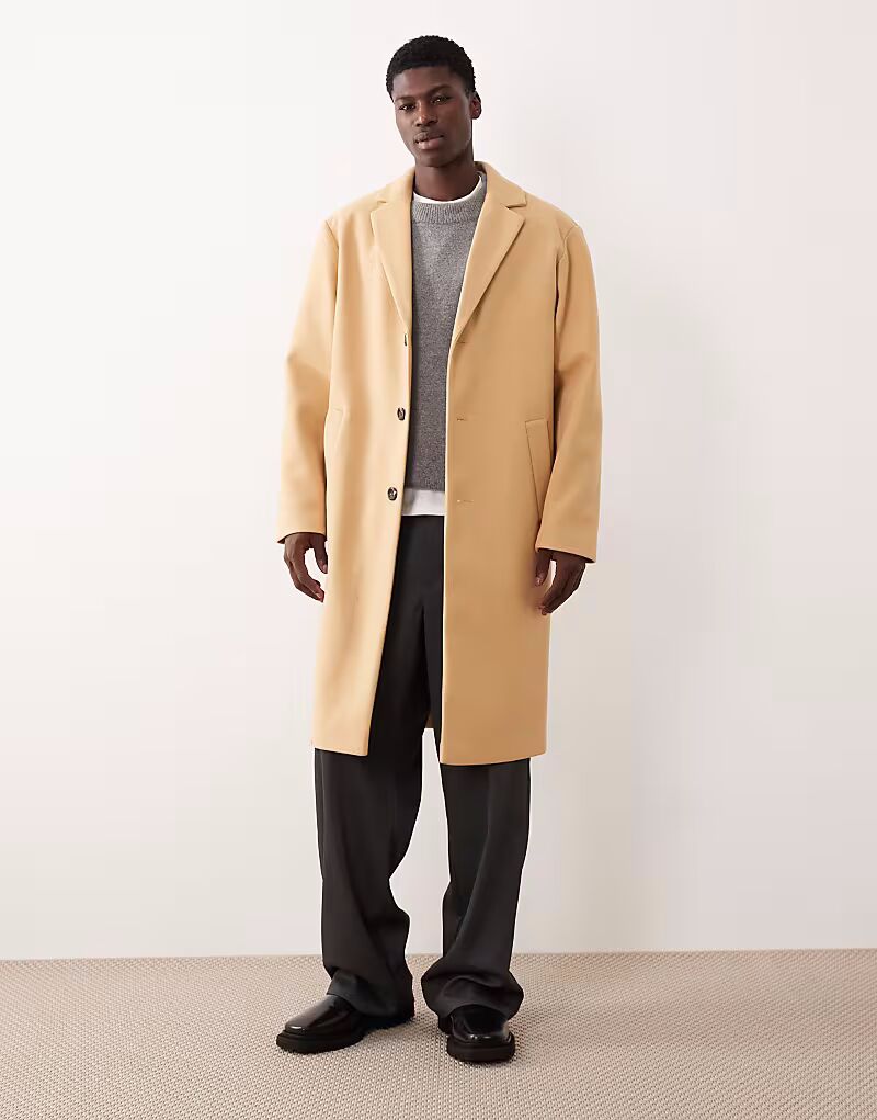 

Длинное пальто из искусственной шерсти цвета верблюжьей шерсти Asos Design