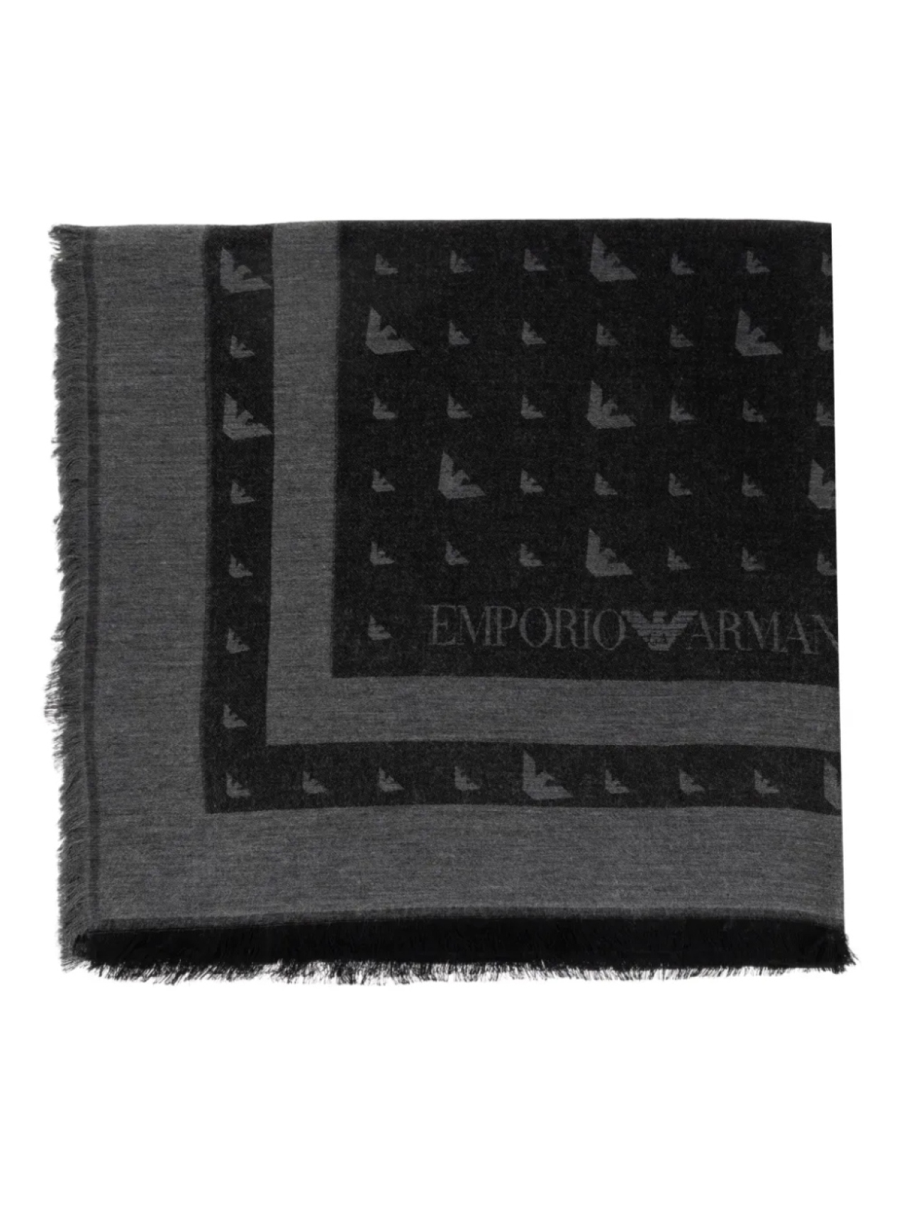 

Шарф с бахромой и логотипом орла Emporio Armani, серый