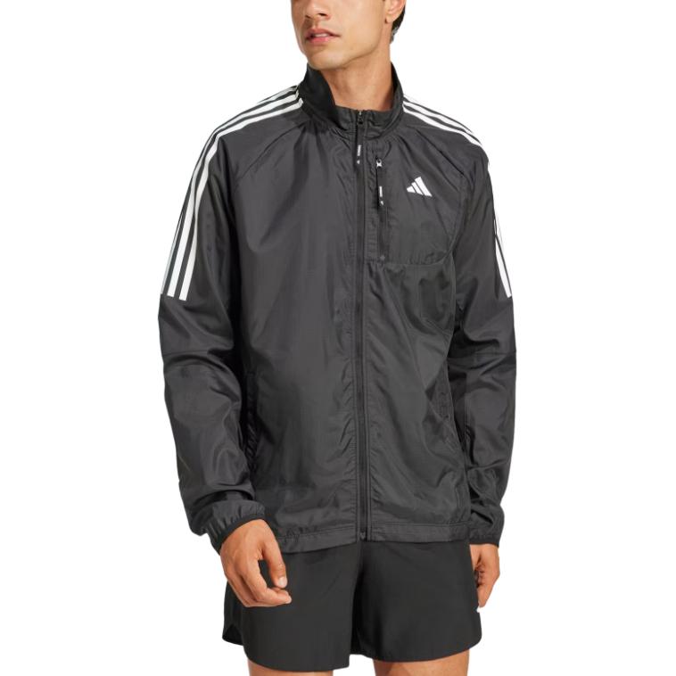 Adidas Владей забегом Мужская черная куртка с тремя полосками, Black — фото 3