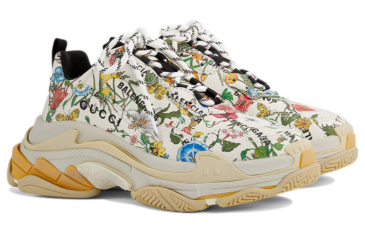Gucci X Женские Кроссовки Triple S 'The Hacker Project Floral' Women's Balenciaga, Слоновая Кость Белый — фото 3