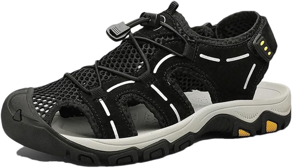 

Мужские классические легкие кроссовки из натуральной кожи для прогулок на улице, повседневные пляжные сандалии в стиле гладиатор с регулируемыми ремешками Generic, черный