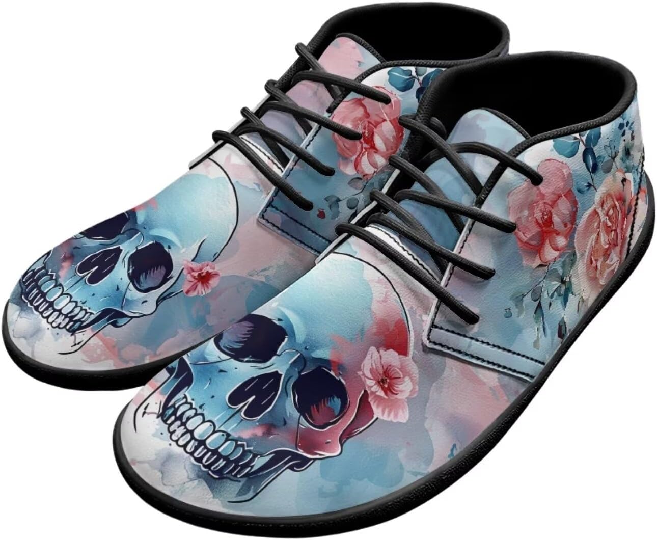 

Мужские кроссовки с черепами на голую ногу, подошва нулевая, противоскользящие, для бега, ходьбы и походов Xixirimido, Skull Flower Pattern