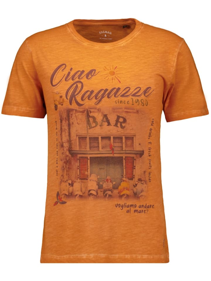 

Мужская футболка с круглым вырезом абрикосового цвета Ragman