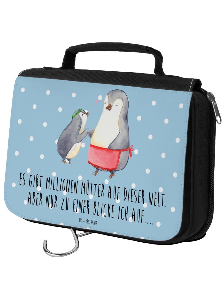 

Mr. & Mrs. Panda Косметичка, пингвин с детенышем, надпись пастельно-голубого цвета