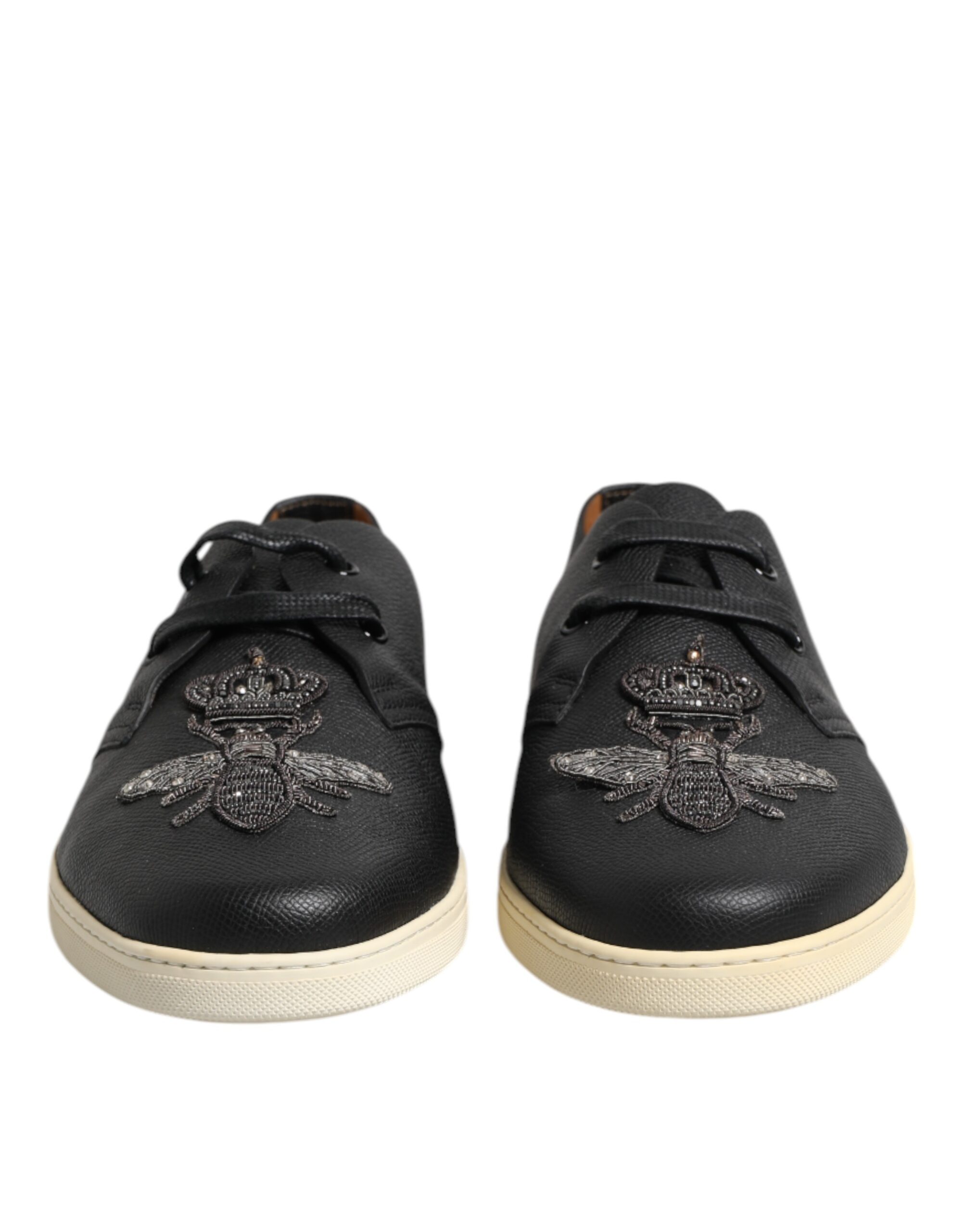 Черные кожаные кроссовки Bee Crown Low Top Dolce & Gabbana, Black — фото 2