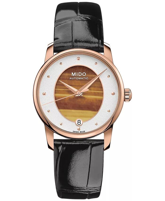 

Женские швейцарские автоматические часы Baroncelli с черным кожаным ремешком, 33 мм Mido
