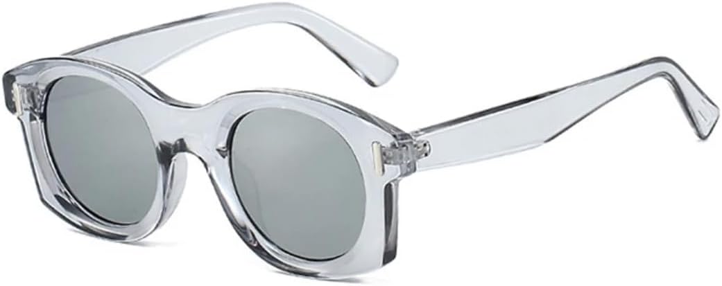 

Солнцезащитные очки для мужчин и женщин - защита UV400 - круглая оправа, градиентные линзы, заклепки, стиль панк, для занятий спортом на открытом воздухе и вождения DSVIGF, Grey Silver Mirror