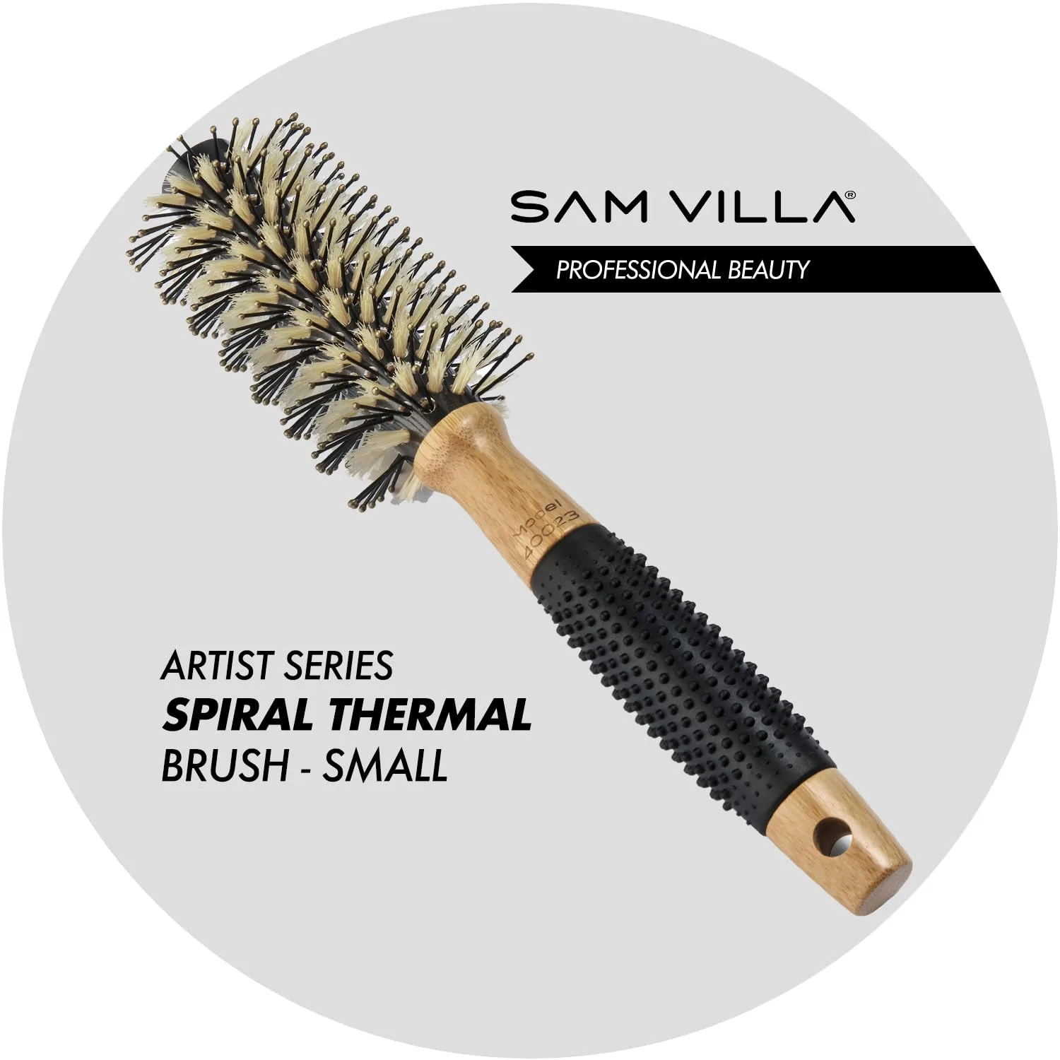 Термощетка для укладки волос Sam Villa Artist Series из нейлона и кабаньей щетины. Маленький, Black — фото 2