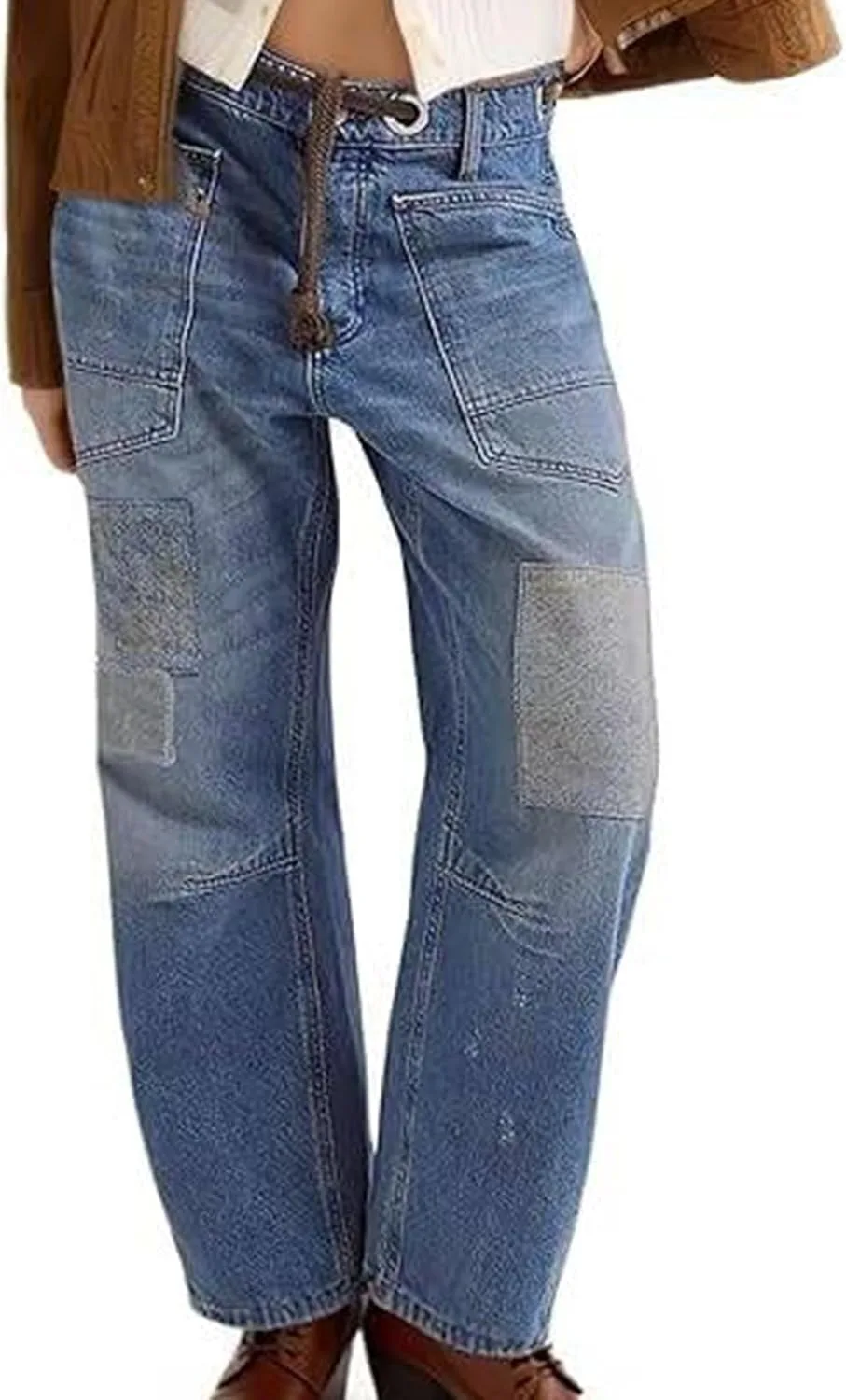 

Женские джинсы бойфренд с завязками на поясе Nkgra