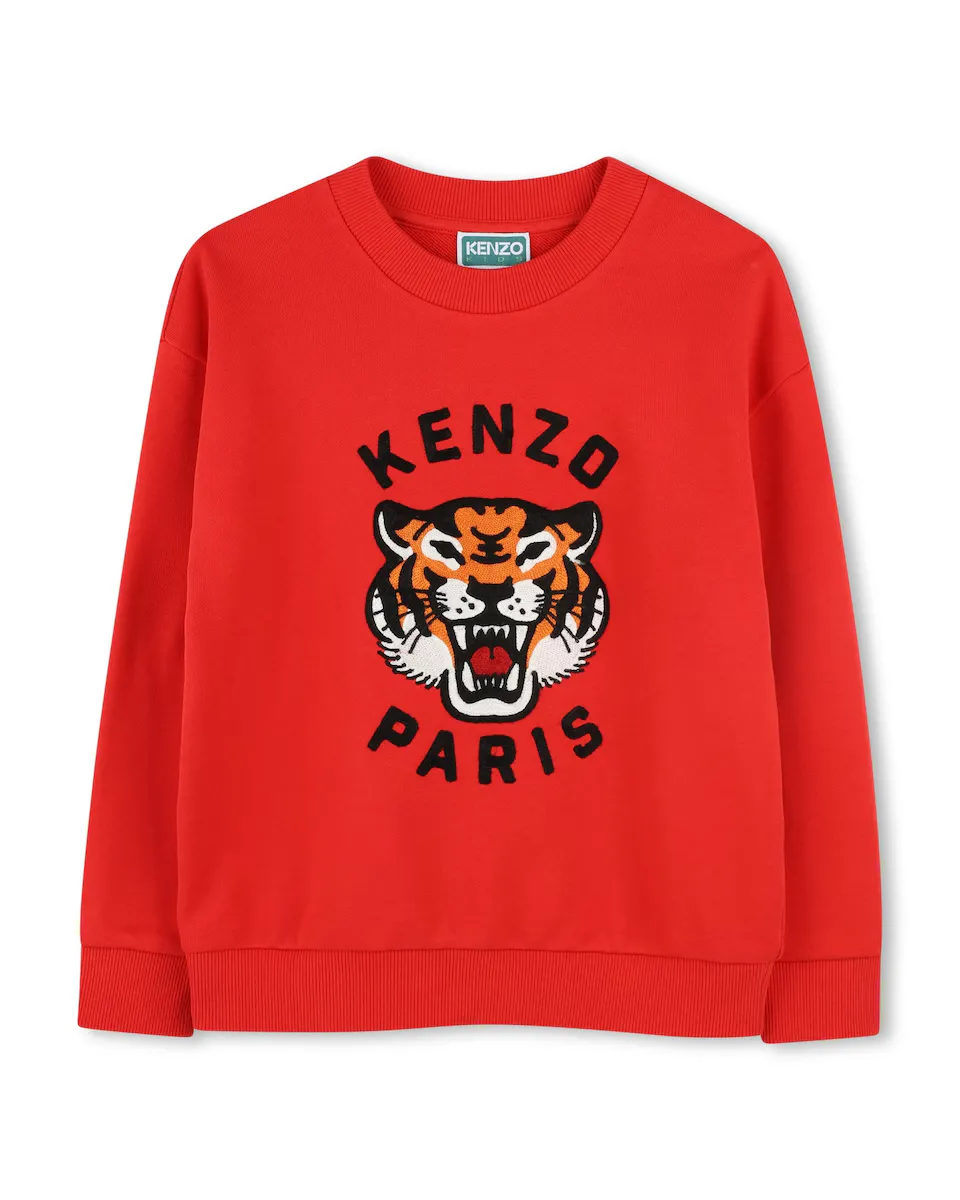 

Хлопковый свитшот для мальчика с вышивкой спереди Kenzo Kids, красный