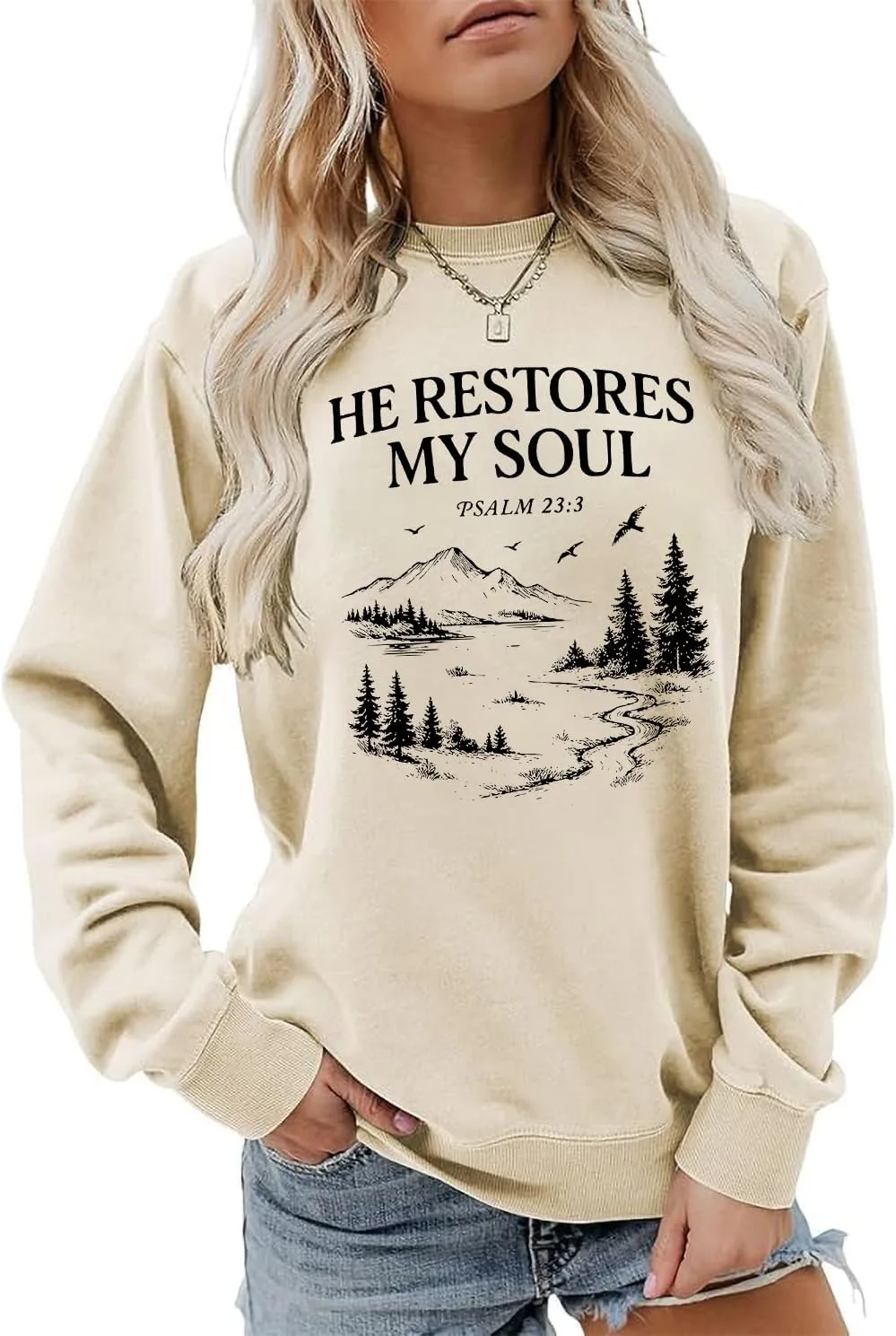 

Толстовка с капюшоном He Restores My Soul, библейский стих Псалом 23:3 Exosea