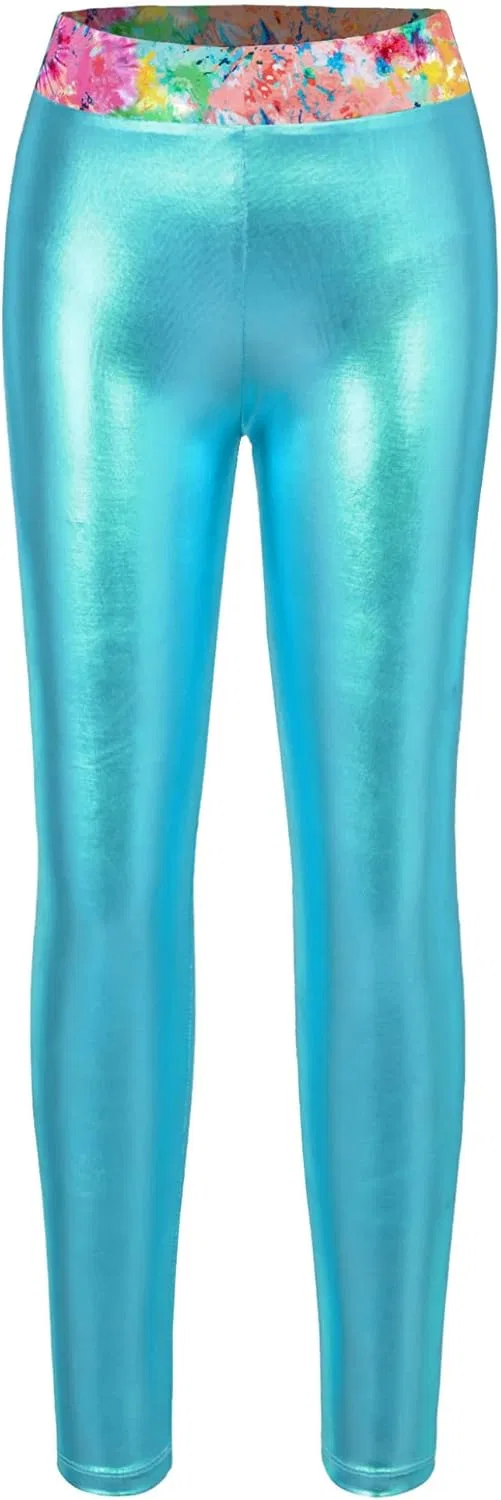Леггинсы блестящие металлик Loodgao для девочек, цвет Metallic,cyan