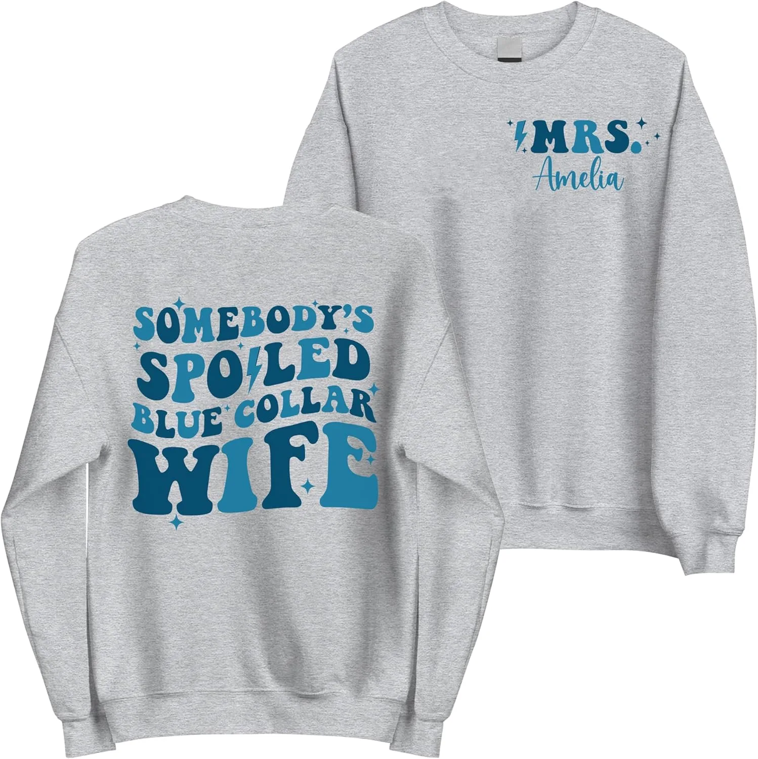 

Свитшот с принтом "Somebodys Spoiled Blue Collar Wife" на двух сторонах MadalenStore