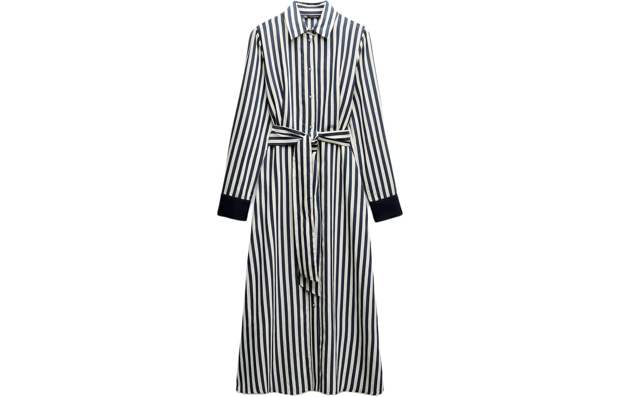 

ZARA Платье с длинными рукавами, женское, телесного/морского синего цвета