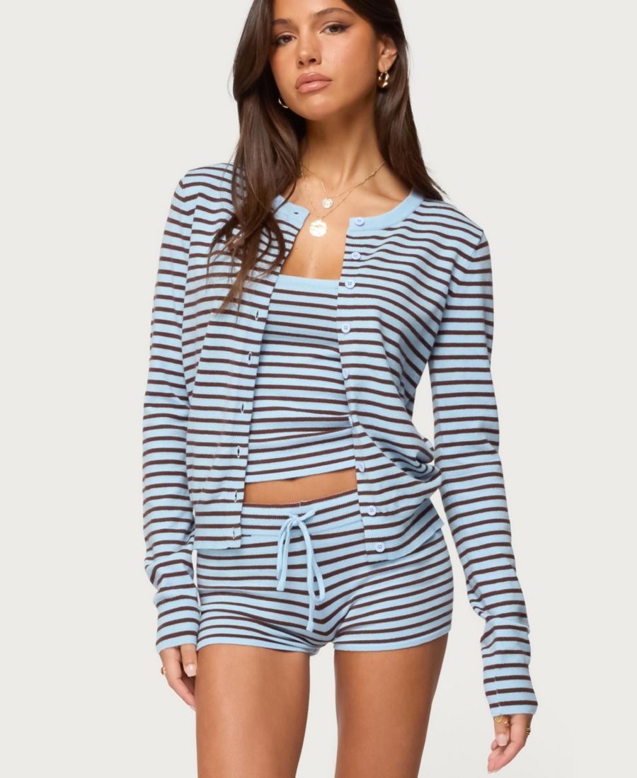 

Женский полосатый вязаный кардиган Lillian на пуговицах Edikted, Light-blue