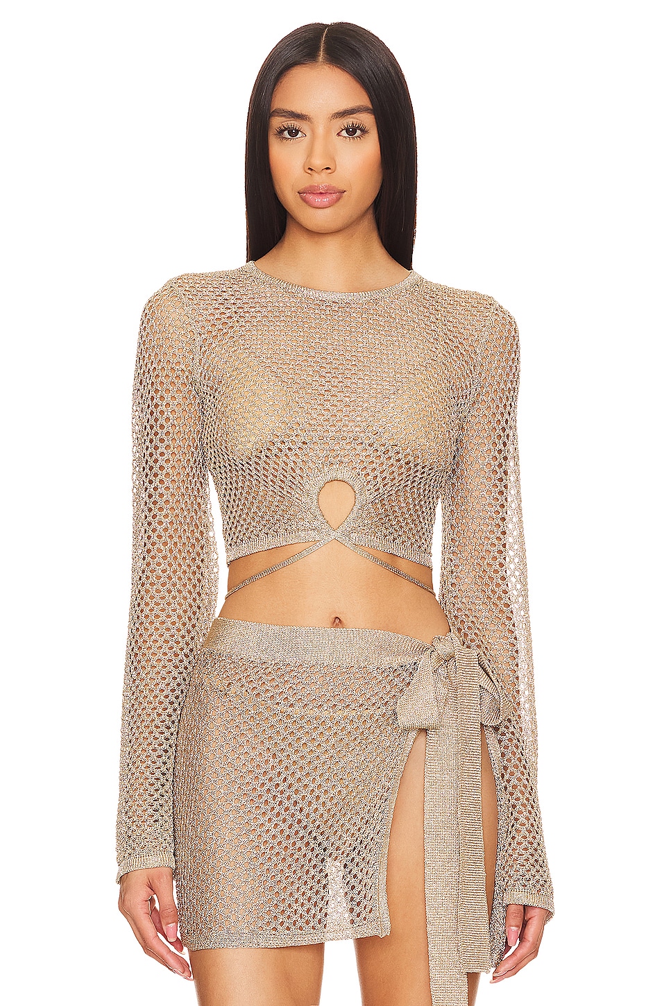

Revolve sana металлик ажурный стежок топ House Of Harlow 1960, золотой
