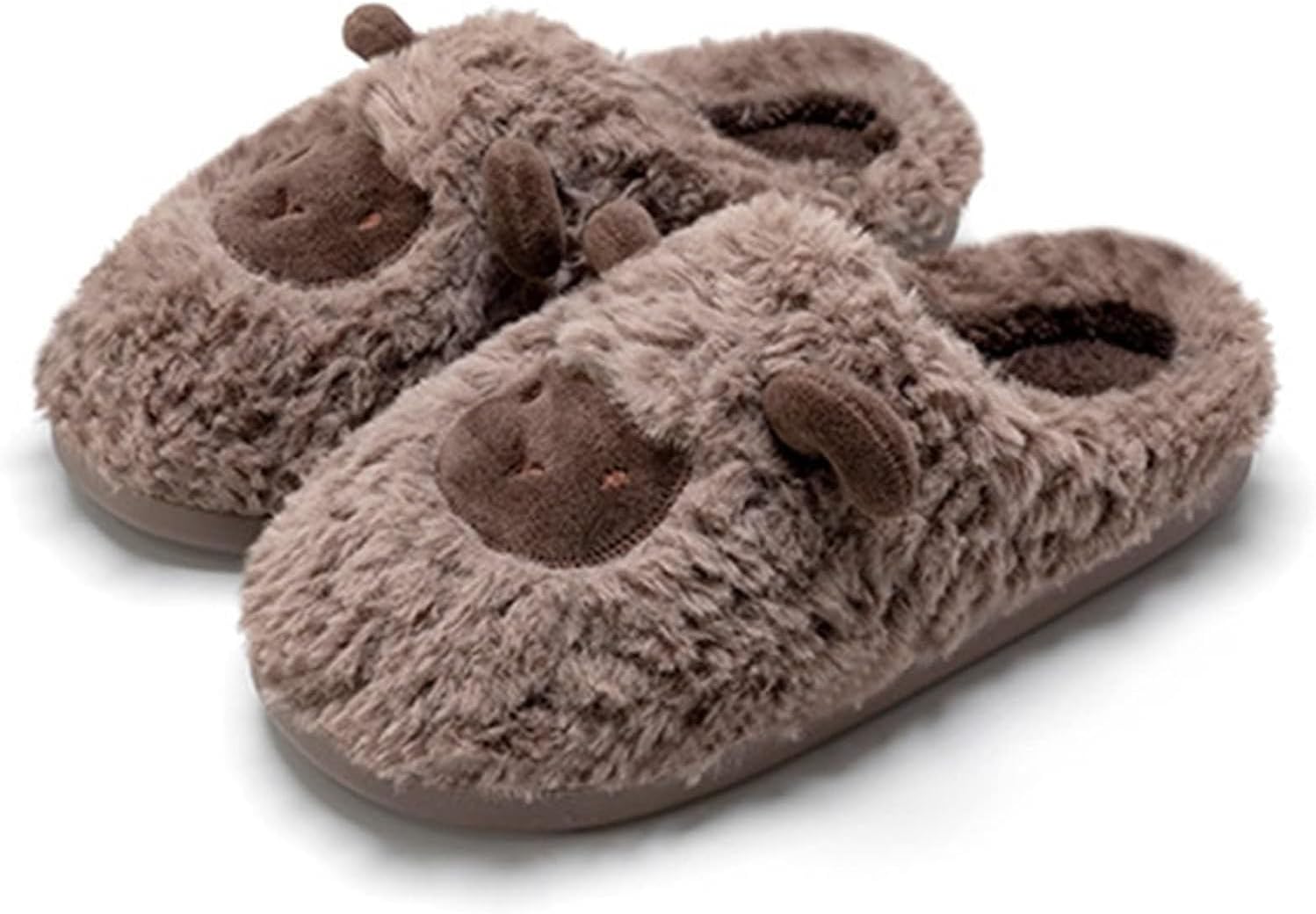 

XWNGDAFEVF Унисекс- милые и уютные мягкие пушистые тапочки в виде овечки, мультяшные, для мужчин и женщин, для дома и улицы, комфортные и легкие, коричневый