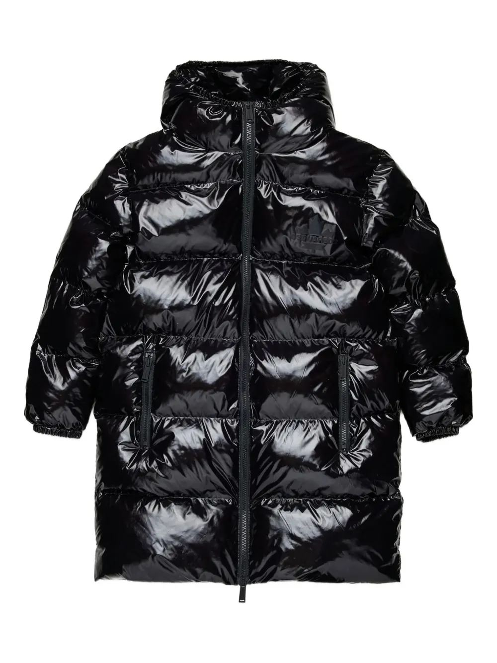 

Блестящий пуховик с капюшоном DSQUARED2 KIDS, черный
