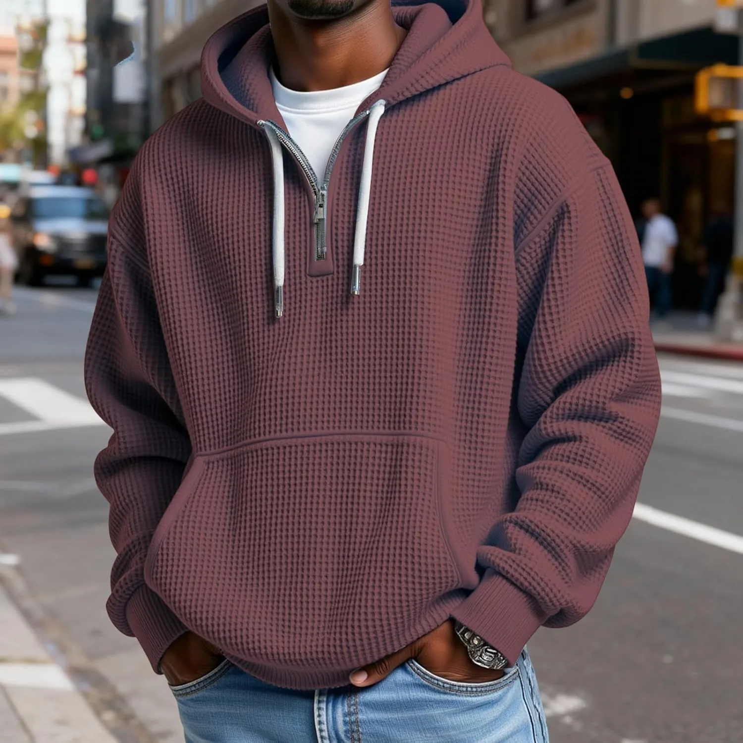 Мужская толстовка 1/4 zip waffle knit с карманом — фото 2