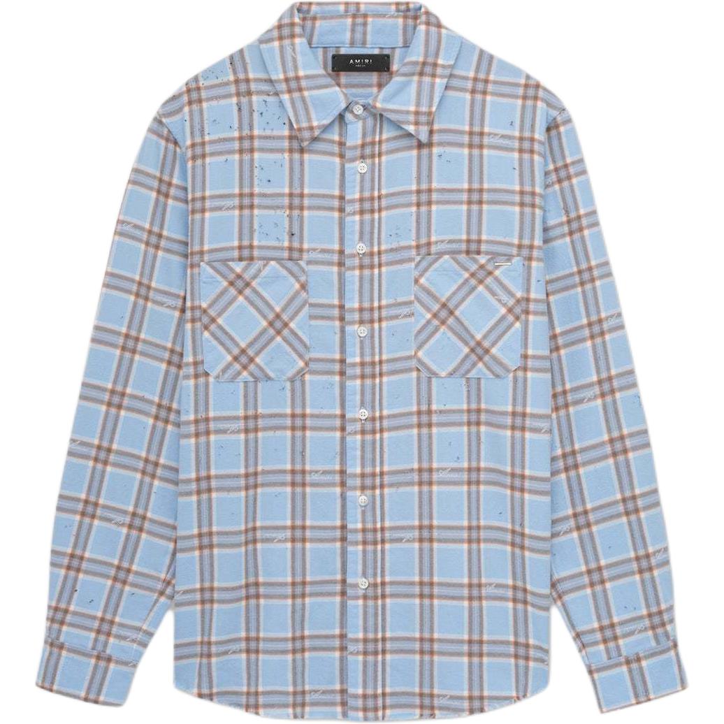 

Рубашка Shotgun Flannel с бахромой по низу AMIRI, Sea Blue