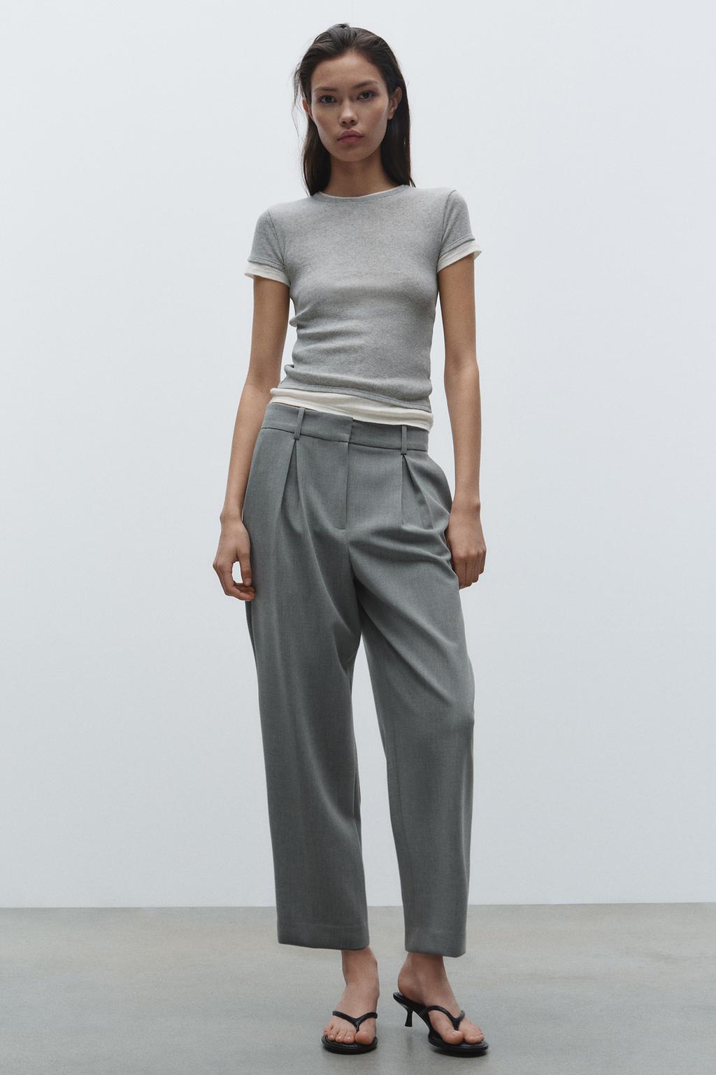 

Плиссированные брюки-чинос ZARA, серый