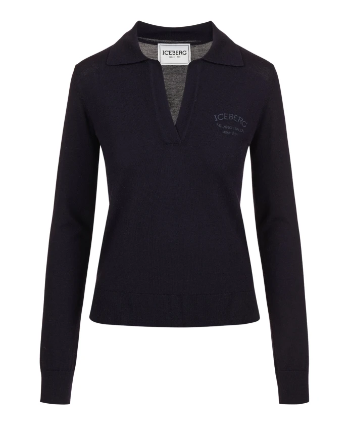 

Синий свитер с длинными рукавами из мериносовой шерсти с логотипом в виде айсберга. Iceberg, синий