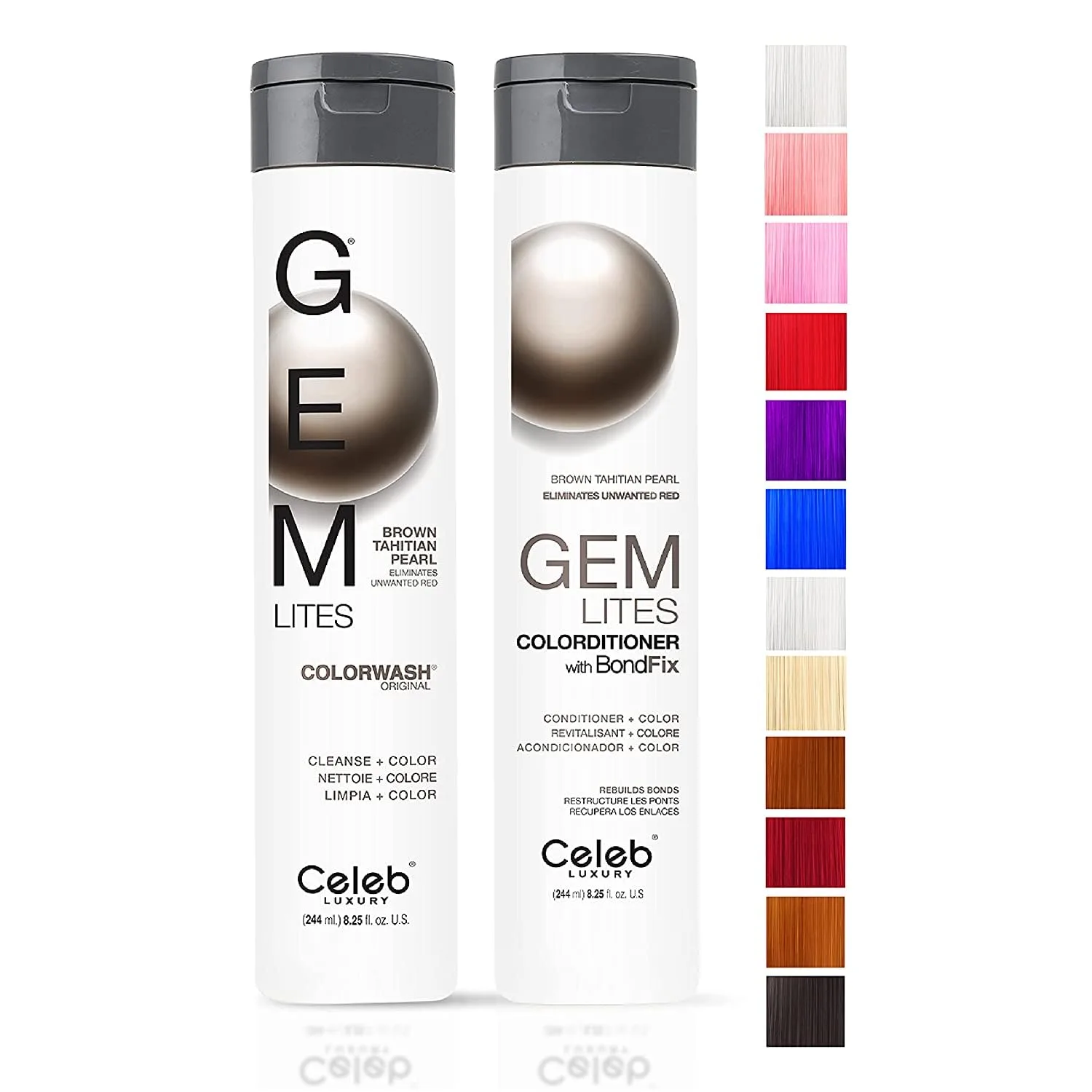 Celeb Luxury Gem Lites Duo Color Depositing Colorwash шампунь и кондиционер + Bondfix Bond Rebuilder, полуперманентная краска для волос, веганская, Brown Tahitian Pearl