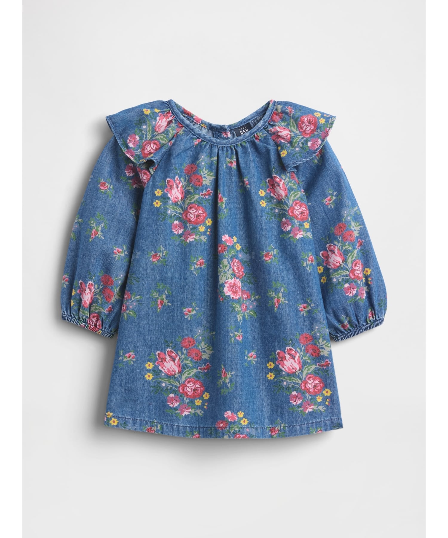 (K) Джинсовое платье с оборками на плечах (детское) GAP, MEDIUM_WASH