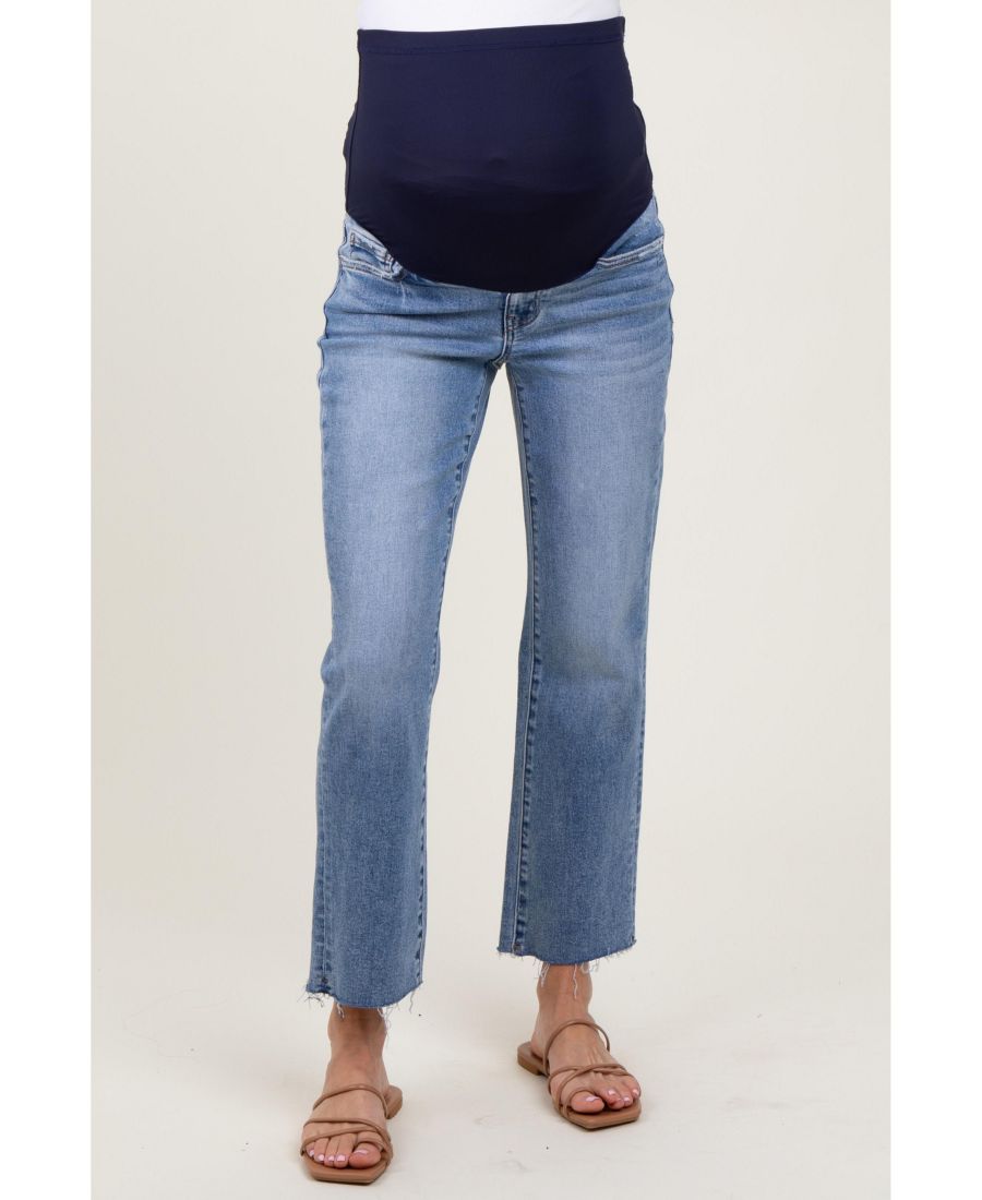 

Укороченные джинсы для беременных синего цвета с необработанным краем и прямыми штанинами Pinkblush, Blue