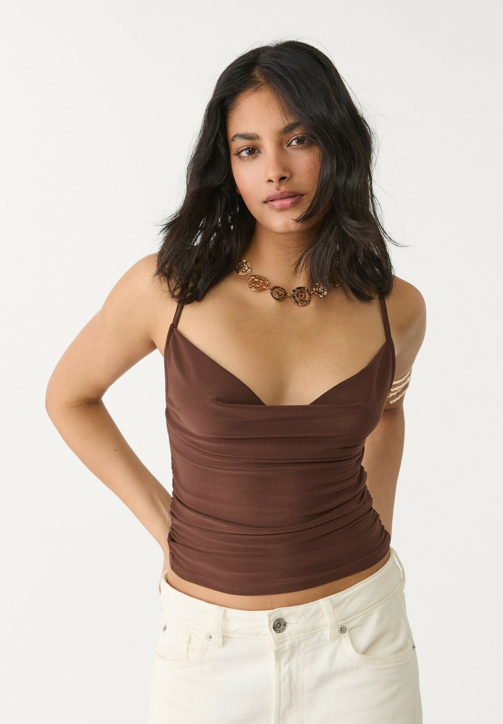 

Топ DRAPED STRAPPY Stradivarius, темно-коричневый