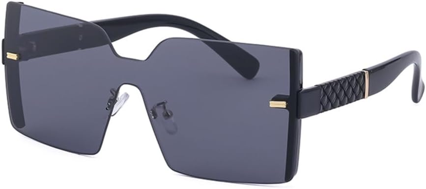 

Солнцезащитные очки без оправы большого квадратного размера для женщин 2027 года, цельные зеркальные линзы, солнцезащитные очки для мужчин в ретро-стиле с большой оправой MTZJH, Black