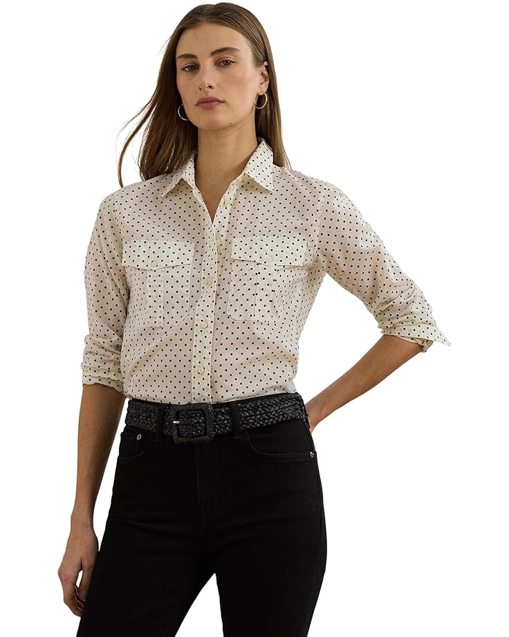 

Рубашка Lauren Ralph Lauren Classic Fit Polka-dot Cotton Voile Shirt, цвет Cream/Black
