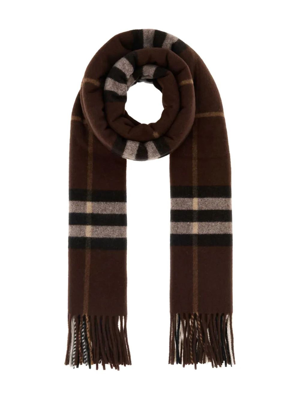 

Клетчатый шарф с бахромой BURBERRY, коричневый