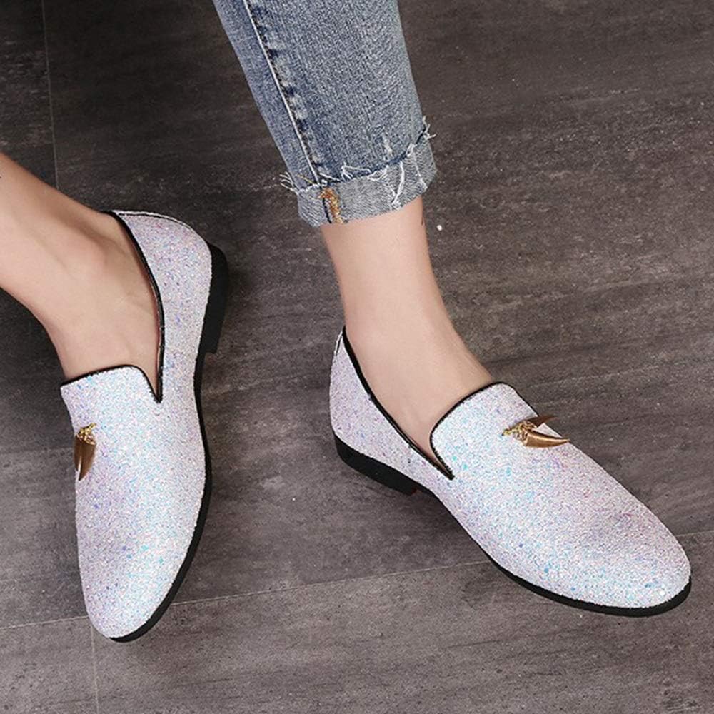 Battle Men Driving Loafers for Men Gommino Slip on Style PU Leather Upper Luxury Glitter Pointed Toe Metal Tassels Lightweight Anti Slip Casual, белый — фото 3