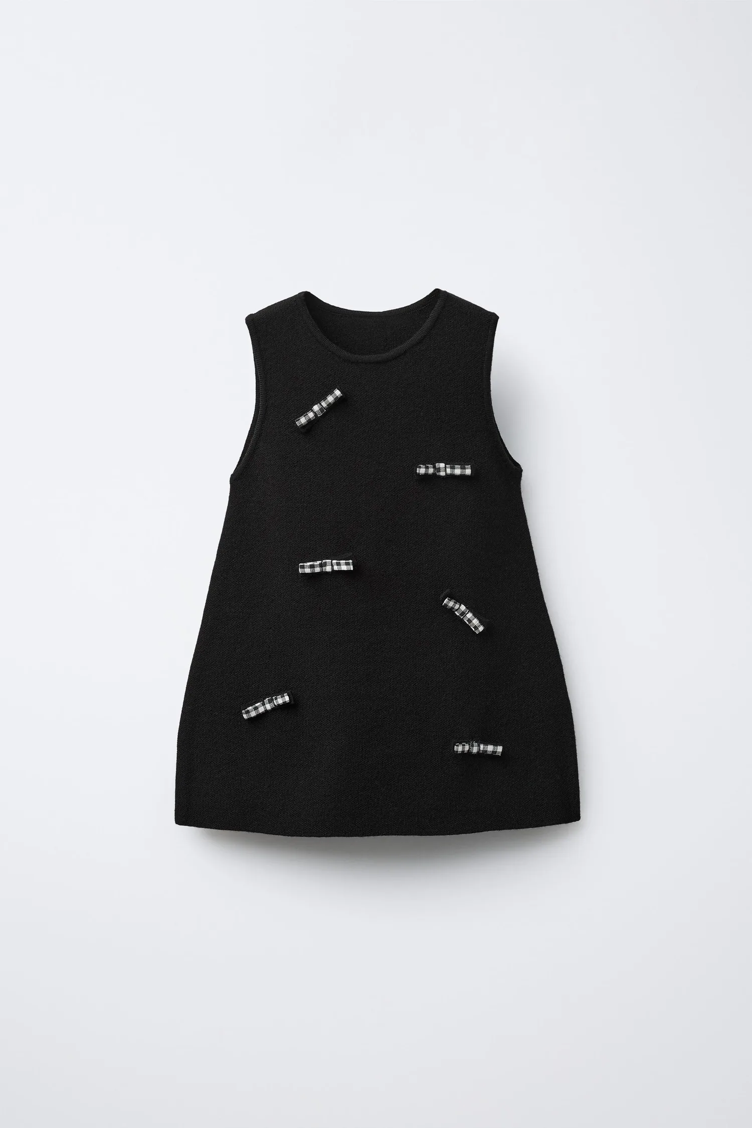 Вязаное платье с бантиками в клетку Zara, черный