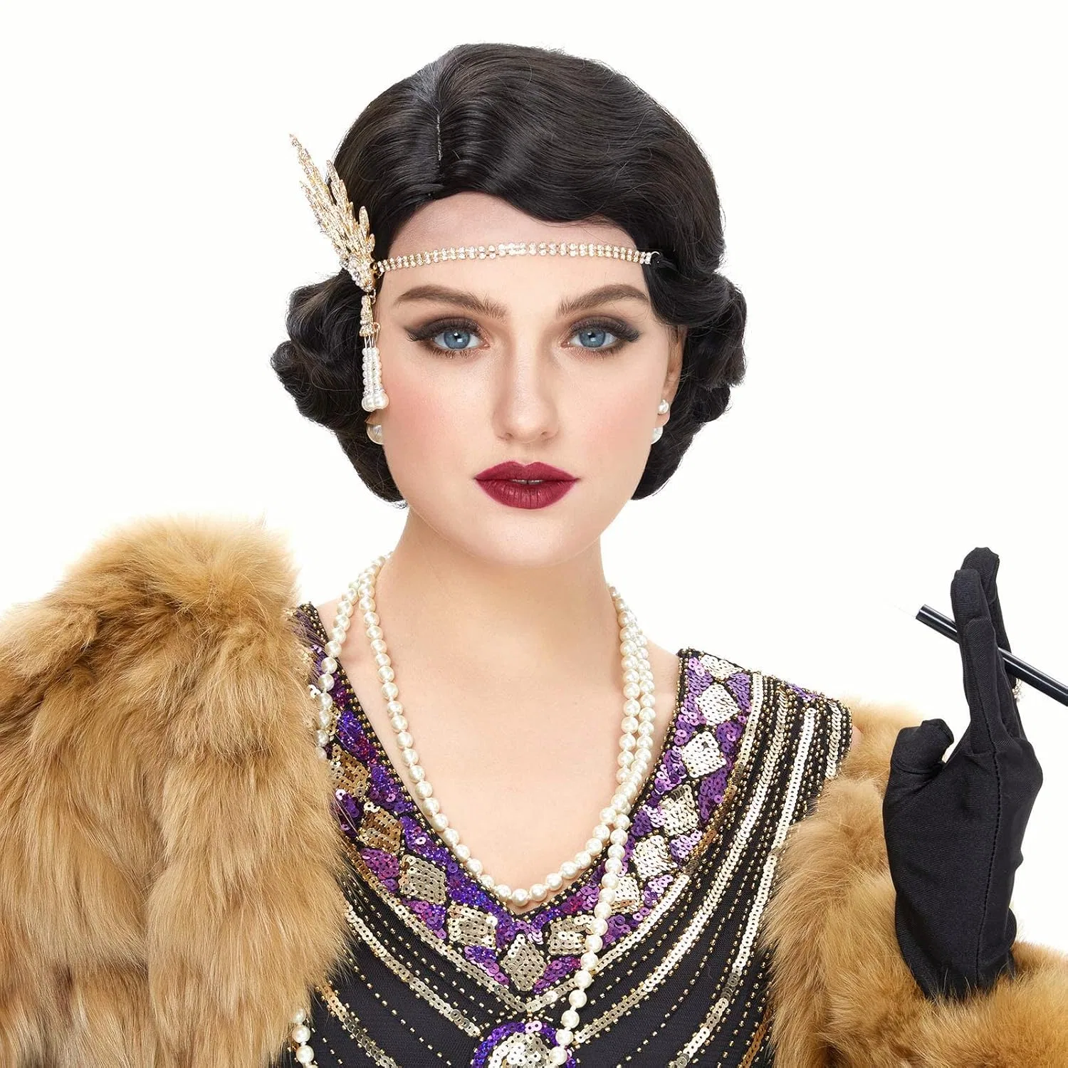 Короткий черный парик «Finger Wave» в стиле 1920-х годов R Reewes Fashion Hair, Black — фото 4