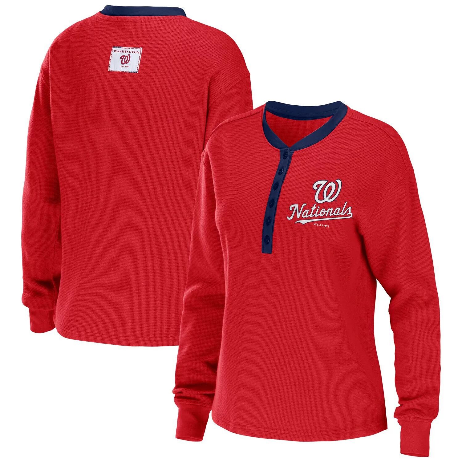 

Женская WEAR by Erin Andrews Красная футболка Washington Nationals с длинными рукавами и вафельным узором Henley, Красный, Женская WEAR by Erin Andrews Красная футболка Washington Nationals с длинными рукавами и вафельным узором Henley