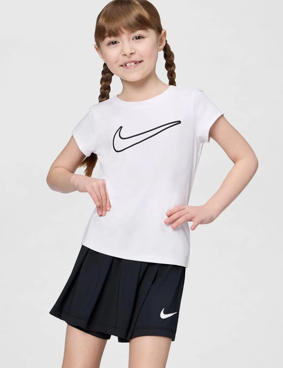 Детский спортивный костюм из топа и юбки-шорт Nike Dri-FIT, Black/White — фото 2