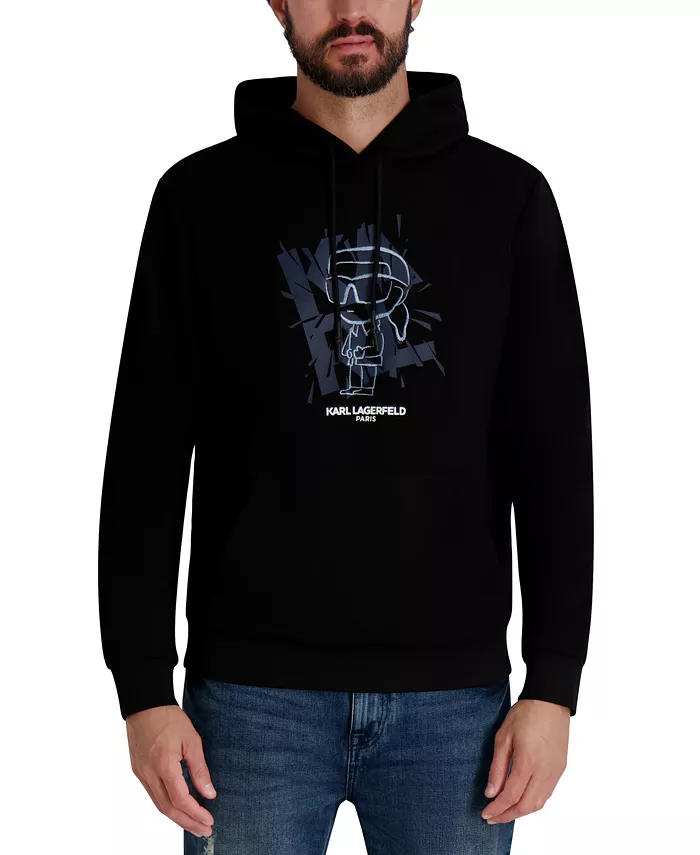 

Мужская вышитая свободная толстовка с капюшоном Karl Lagerfeld Paris, черный