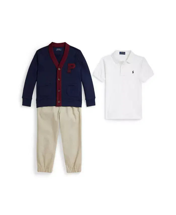 

Комплект для малышей и мальчиков из 3 предметов: поло, кардиган и брюки чинос Polo Ralph Lauren, мультиколор