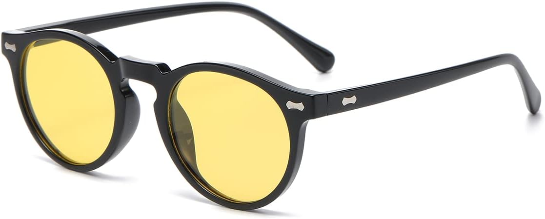 

Солнцезащитные очки Gleyemor Vintage Polarized для мужчин, круглые, с защитой UV400, в ретро-стиле, с оправой из ацетата ручной работы, 054 Black Frame/Clear Yellow Lens
