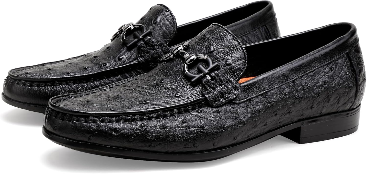 

Мужские повседневные лоферы из натуральной кожи, премиальные туфли с пряжкой и узором под страуса, слипоны для свадьбы и вечеринки Generic, черный