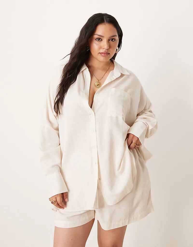 

Пляжная рубашка Curve Belle свободного кроя из льна натурального цвета от ASOS DESIGN Asos Curve